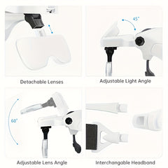 Adjustable 5 Lens Loupe LED Light Headband Magnifier Glass With Lamp