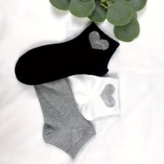 Heart Rhinestone Socks 5 Pairs Comfy Crew Women's Stockings