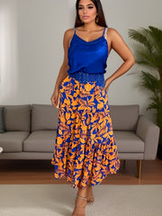 Women's Plus Floral Print High Rise Smock Maxi Skirt With Pockets