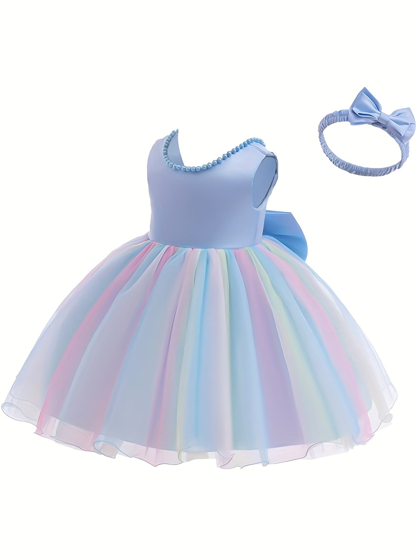 Adorable Toddler Gala Dress with Big Bow and Colorful Mesh Back