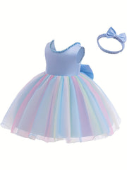 Adorable Toddler Gala Dress with Big Bow and Colorful Mesh Back