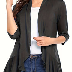 Open Front Ruffle Trim Cardigan