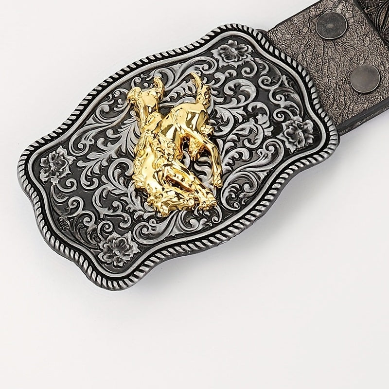 Western Cowboy Belt Retro Horse Pattern Buckle Belts Clothing Accessories