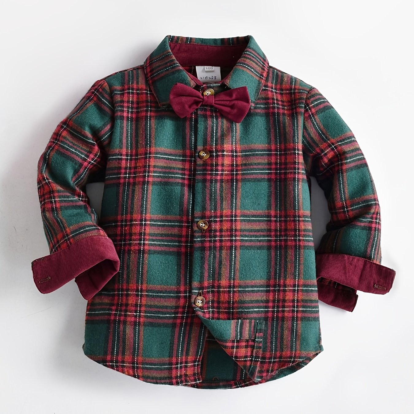 Toddler Boys Plaid Bowtie Shirt Long Sleeve Button Down Top