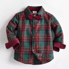 Toddler Boys Plaid Bowtie Shirt Long Sleeve Button Down Top