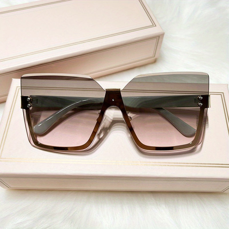 Men's Square Oversized Sunglasses Gradient Lenses Copper Metal Glasses UV400