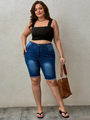 Women's Plus Washed High Rise Frayed Denim Shorts