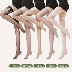 5 Pairs Striped Thigh High Stockings Sheer Over The Knee Socks Women's Stockings