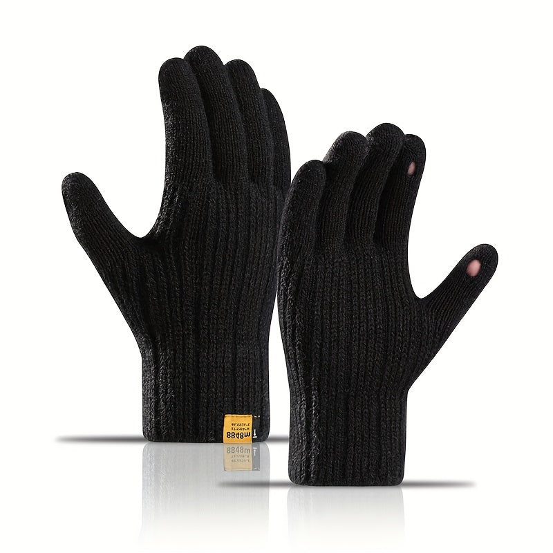 Winter Velvet Lining Warm Gloves Touch Screen Knitted Gloves