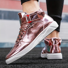 Men's High Top Lace-up Sneakers with Hook and Loop Fastener