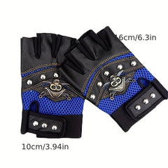 Skull Punk PU Leather Cycling Gloves Fingerless Motorcycle Driving Gloves