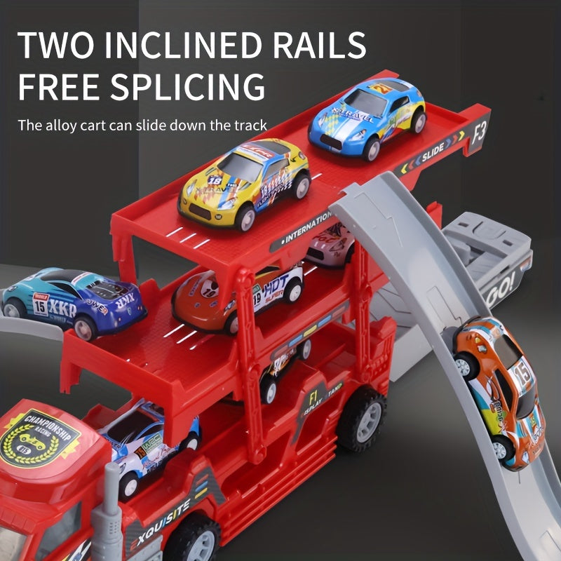 Deformation Track Toy Car With 4 Alloy Small Cars Inertia Ejection Storage