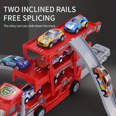 Deformation Track Toy Car With 4 Alloy Small Cars Inertia Ejection Storage