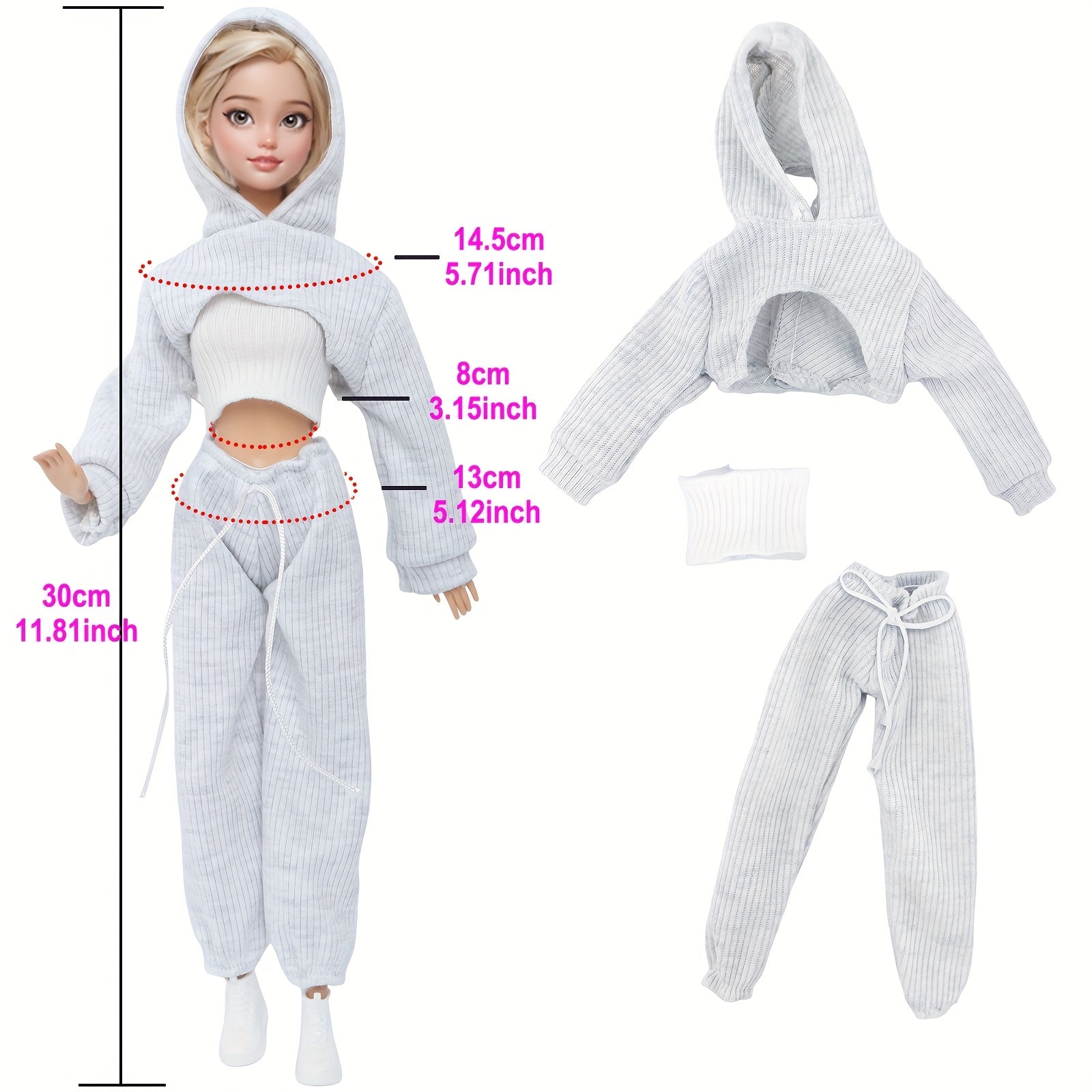 5pcs Doll Clothes Set for 29 Girl Dolls, 3 Clothing, 2 Bags, Sport Shoes