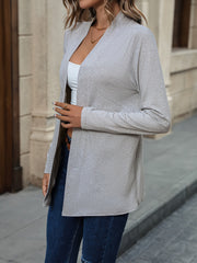 Solid Long Sleeve Open Front Cardigan With Belt