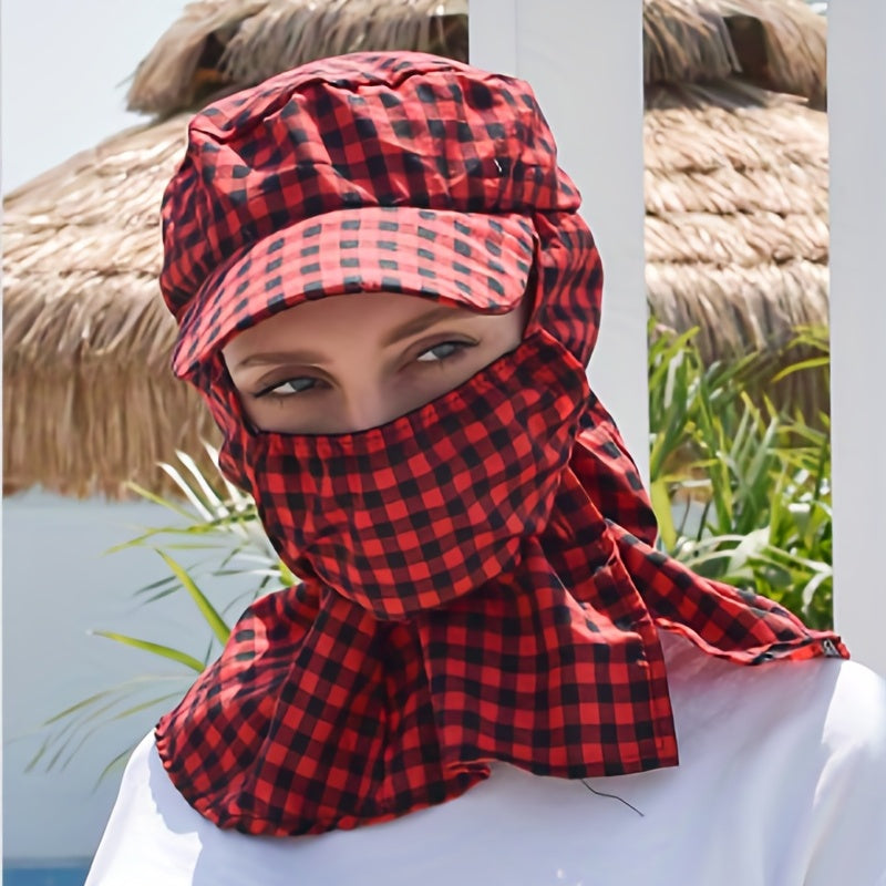 Sunscreen Sun Hat with Large Brim Face Covering Plaid Duck Tongue Sunshade