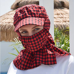 Sunscreen Sun Hat with Large Brim Face Covering Plaid Duck Tongue Sunshade
