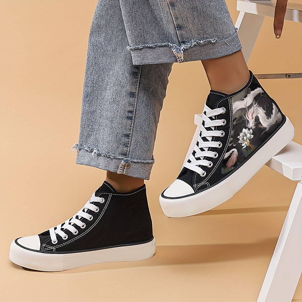 Girl's Dragon Pattern Skate Shoes Comfy Non Slip Casual Breathable Sneakers