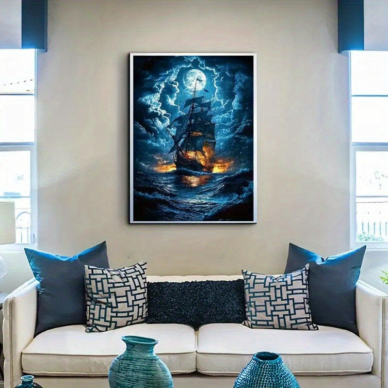 Moonlight Sailboat Jigsaw Puzzle Night Sailing with Glowing Moon