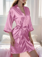 Letter Embroidery Night Robe Long Sleeve V Neck Robe With Belt Women's Sleepwear
