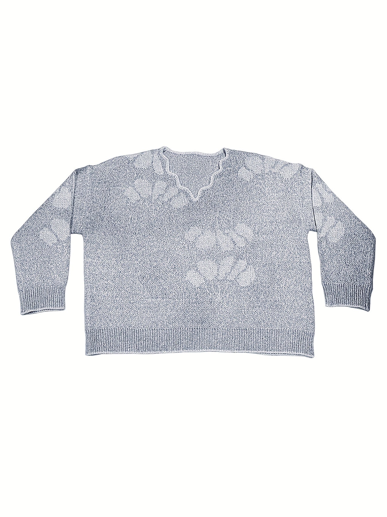 Jacquard Wavy V Neck Casual Sweater