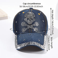 Sparkle Skull Hat for Women - Rhinestone Denim Ball Cap