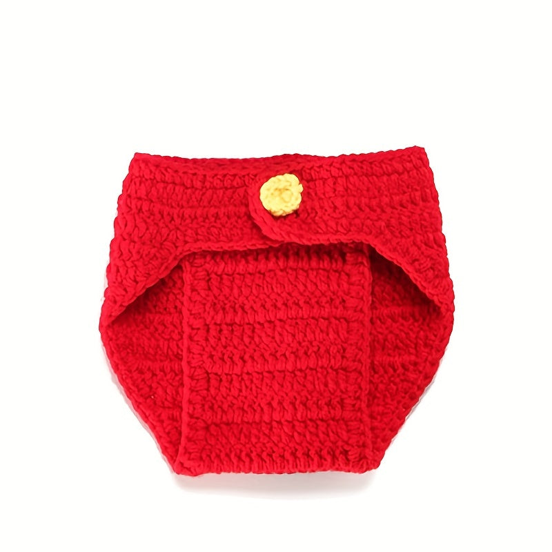 2pcs Baby Boys Mouse And Flower Knit Hat Underwear Set