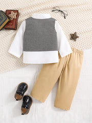 Baby Boys Gentleman Style 3pcs Suit Bowtie Dress Shirt Vest Pants Set