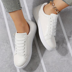 Snake Texture Faux Leather Skate Shoes Heighten Solid Non slip Low Cut Flat Snea