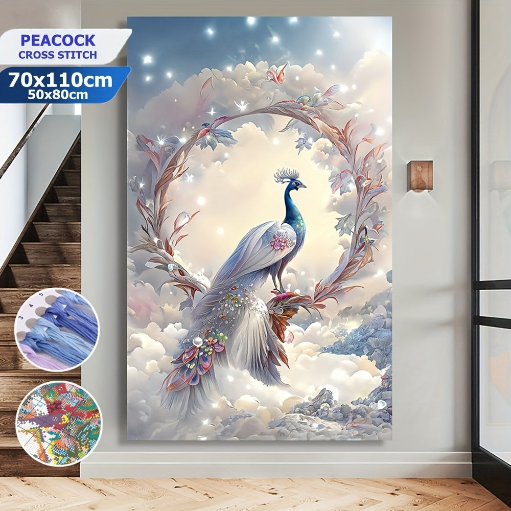 DIY Cross Stitch Kit Peacock Princess 11CT Printed Canvas Home Decor