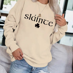 Letter & Lucky Clover Print Sweatshirt for Women