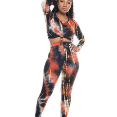 Tie Dye Long Sleeve Crop Top & Pants Set