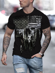 Flag Pattern Print Men's Short Sleeve T-shirt Graphic Tee