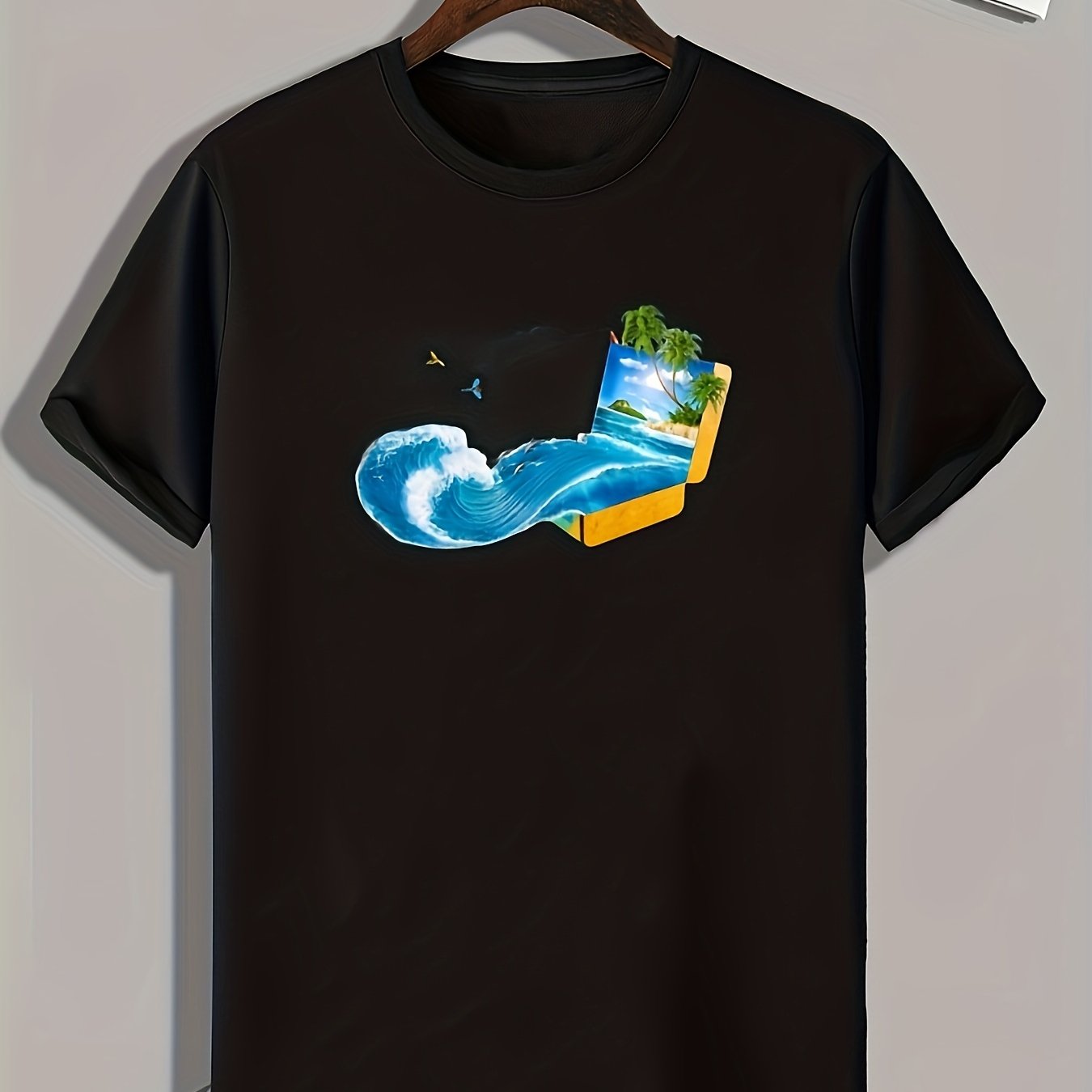 Wave Pattern Print Men's Sports T-shirt - Summer Style