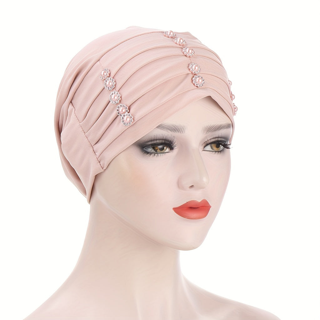 Solid Layer Turban Hijab Cap Flower Decor Head Scarf Lightweight Bonnet