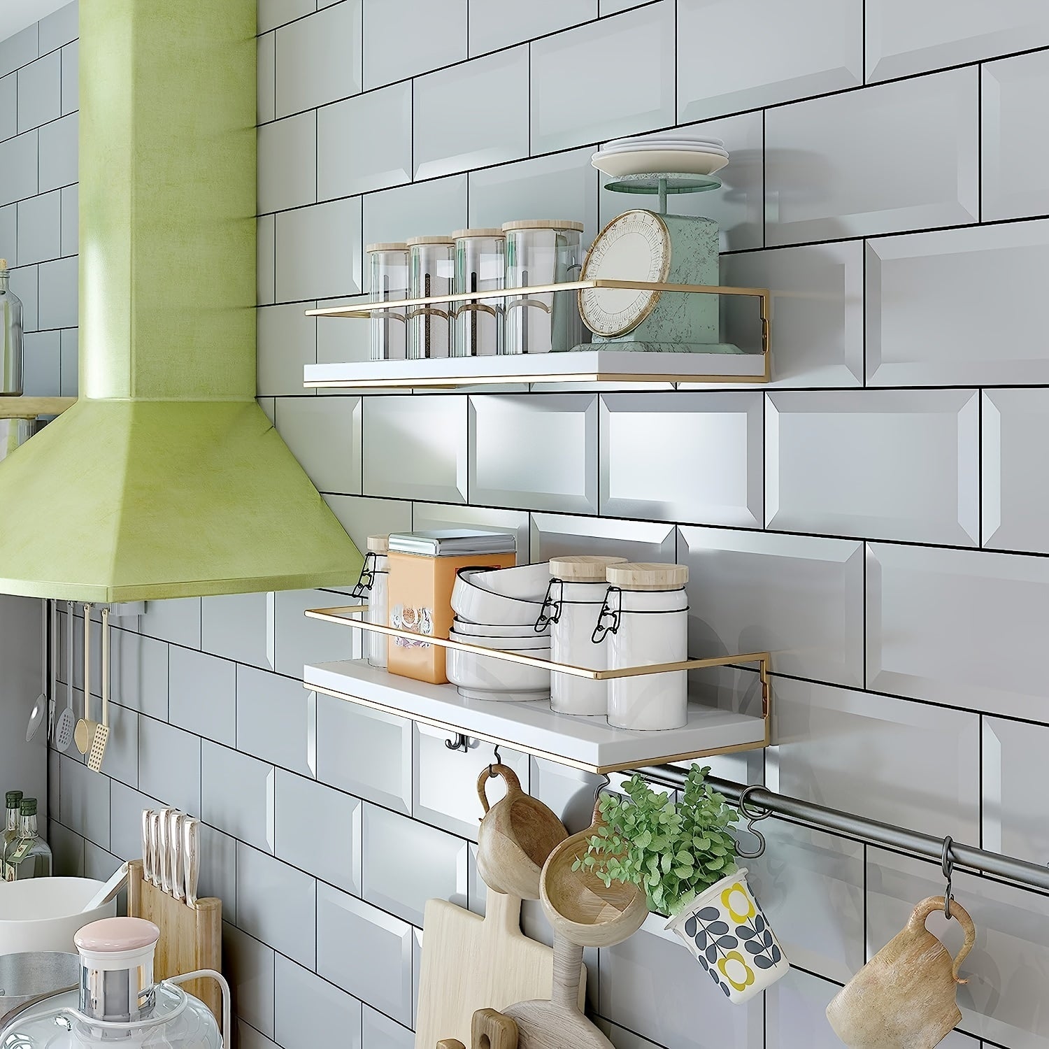Golden Double Layer Storage Rack Wall Mounted Hook Rack