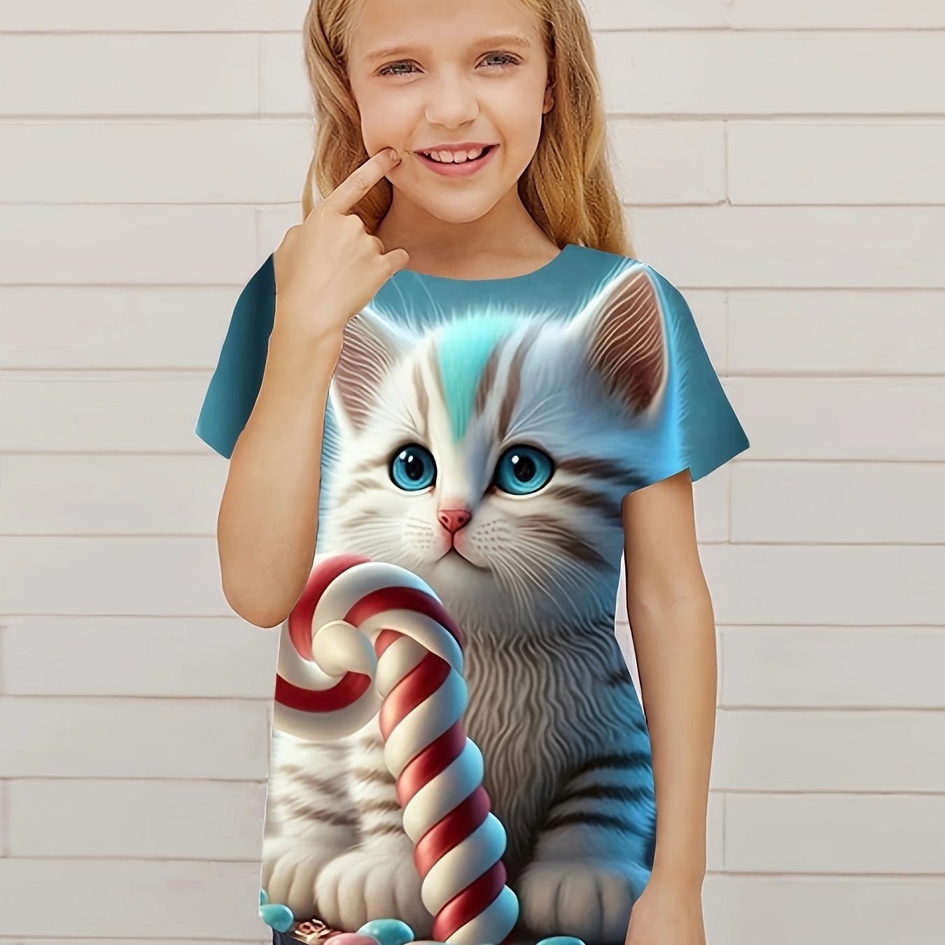 Cat Graphic Short Sleeve T-shirt for Girls