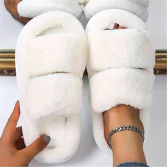 Women's Fuzzy Plush House Slippers Comfy Open Toe Non-slip Bedroom Shoes