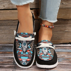 Cow Head & Leopard Print Canvas Loafers Women's Casual Flat Sneakers