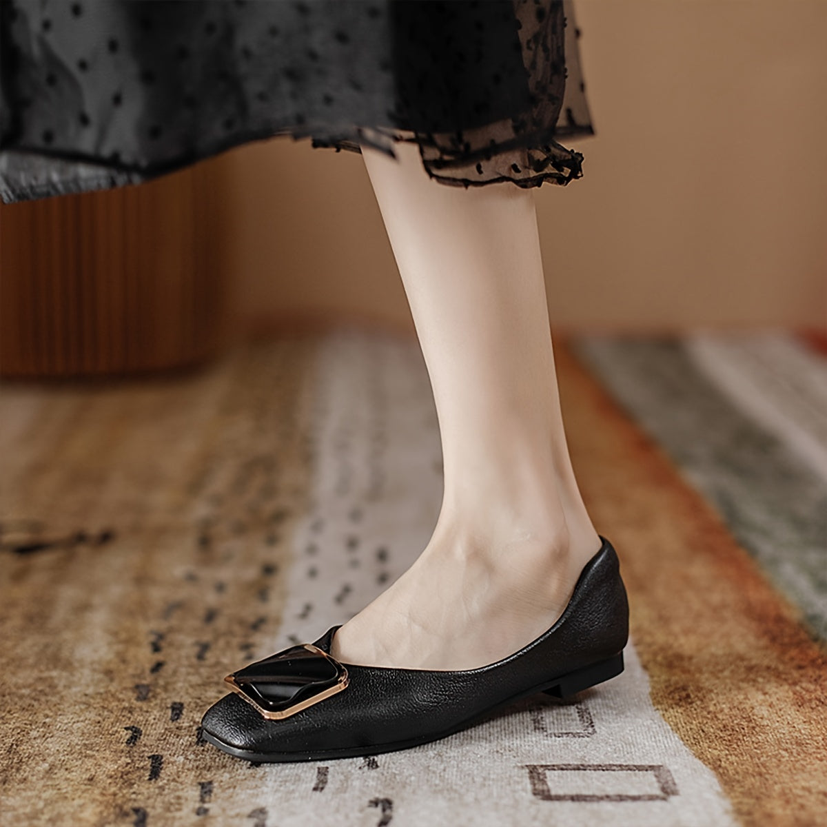 Women's Lightweight Slip-On Loafers Soft Sole Metal Buckle Decor