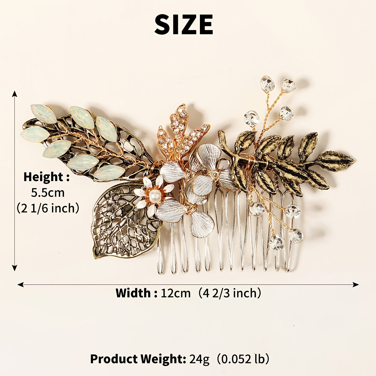 Crystal Wedding Hair Comb Clip Golden
