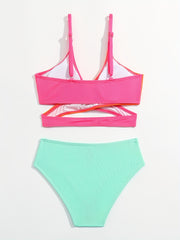 Kid's Split Swimsuit Girls Bikini Set V Neck Cami Top Shorts Set