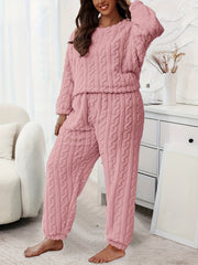 Flannelette Loungewear Set Crew Neck Top & Joggers Pajamas