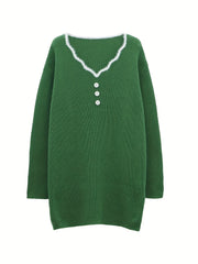 Colorblock Button Decor Knit Dress