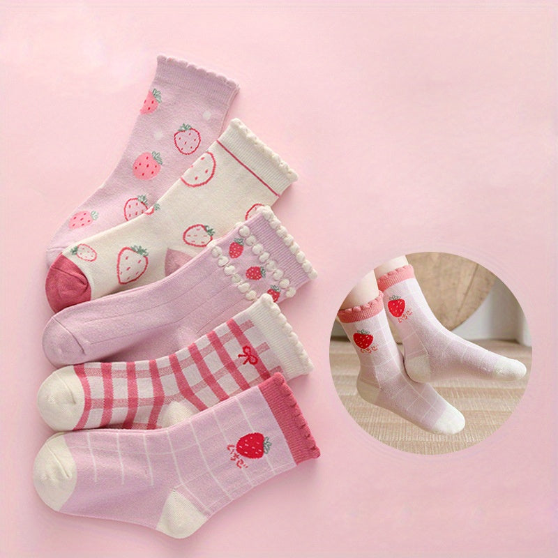 5 Pairs Girls Kids Cartoon Lace Princess Socks - Breathable Crew Socks