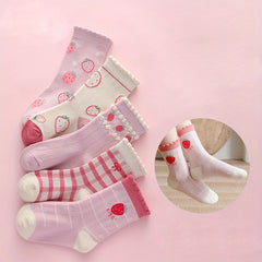 5 Pairs Girls Kids Cartoon Lace Princess Socks - Breathable Crew Socks