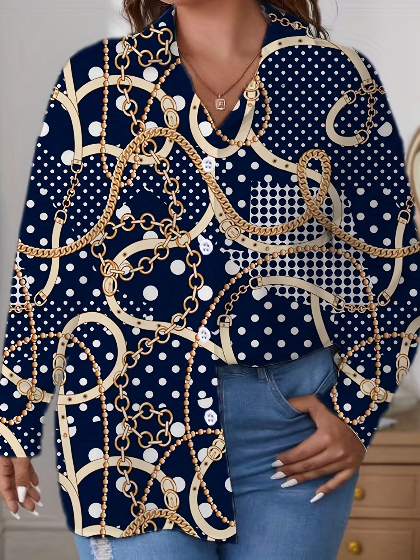 Paisley Print Button Up Long Sleeve Blouse