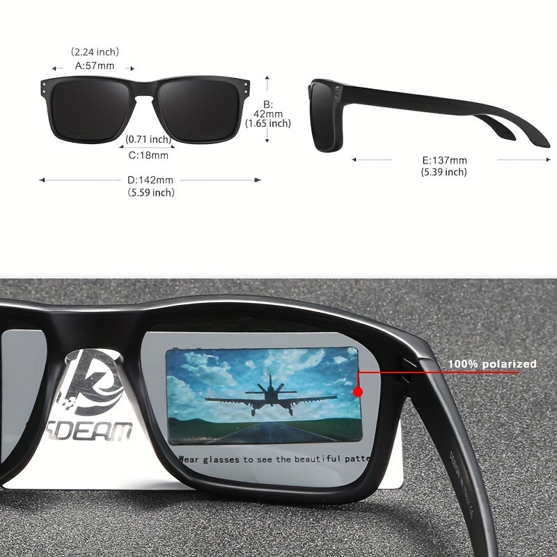 Men's Square Polarized Sunglasses Reflective Mirror Coated Film Glasses