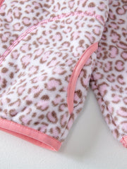 Girls Leopard Print Fleece Jacket, Zip Up Long Sleeve Outerwear