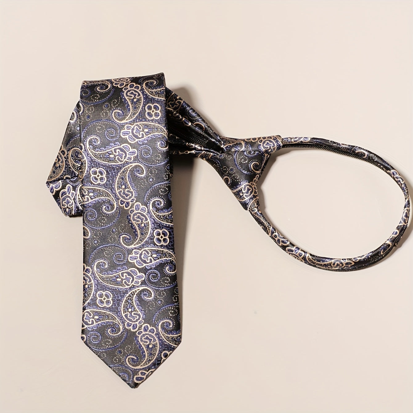Men's Business Cashew Pattern Zipper Lazy Easy Tie